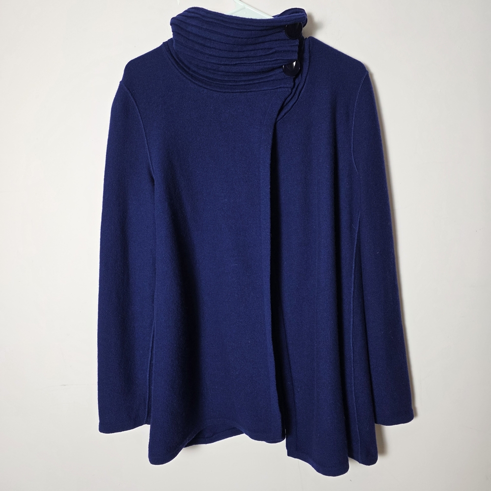 Armani Collezioni Blue Cashmere Wool Silk Cowl Neck Cardigan Italy Size 8 Luxe